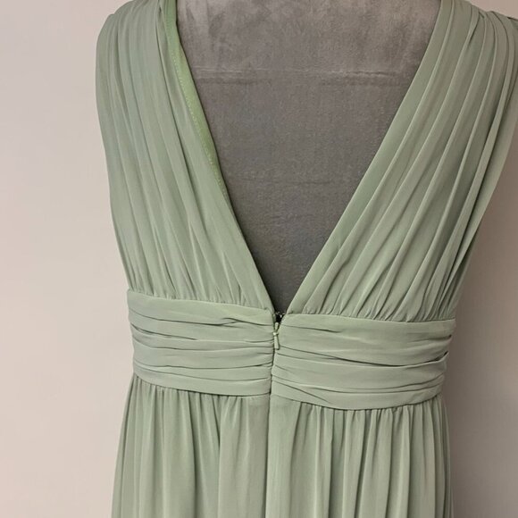 Levkoff gown SZ 16 green prom formal wedding black-tie elegant maxi deep V-neck - Picture 6 of 11
